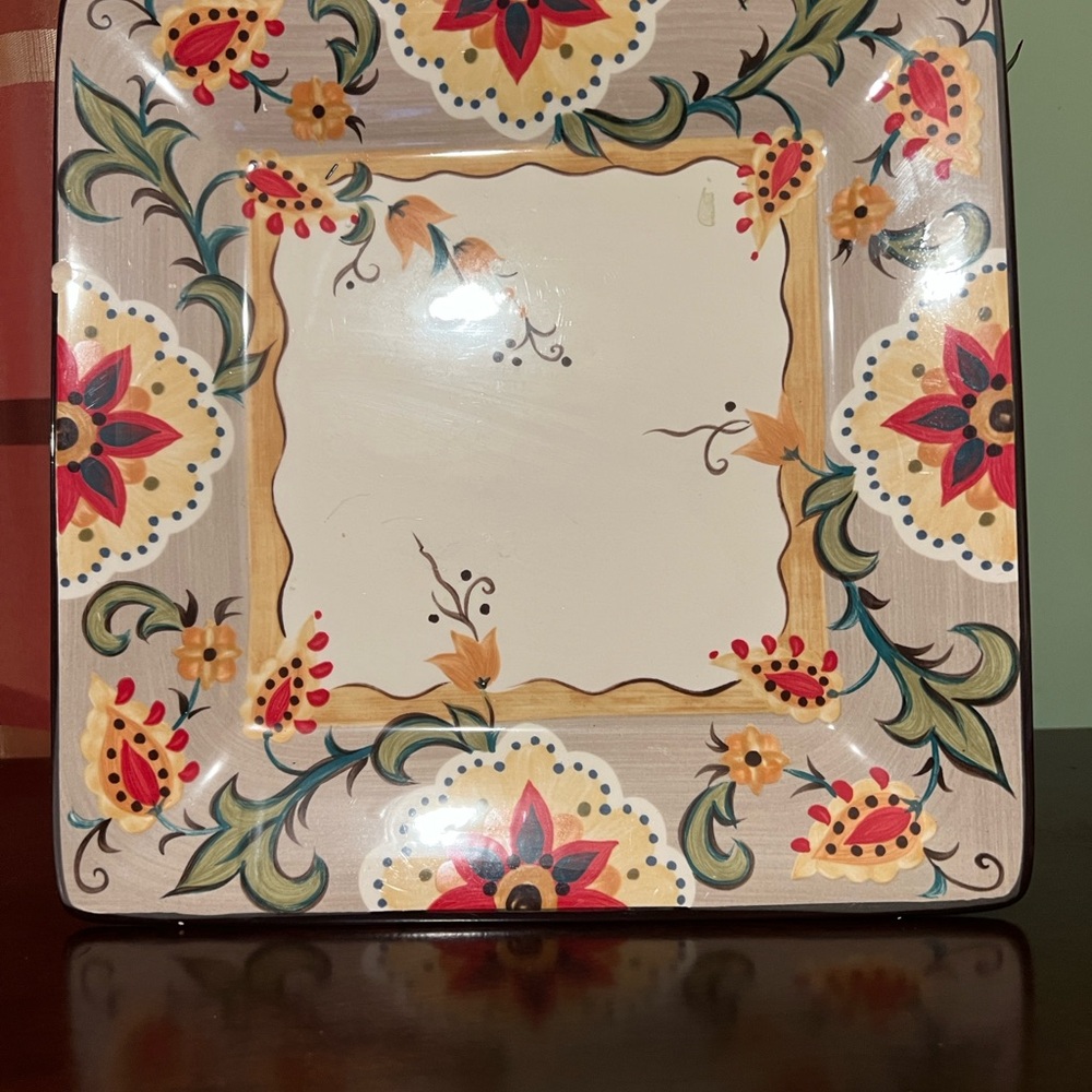 Floral Square Ceramic Plate
